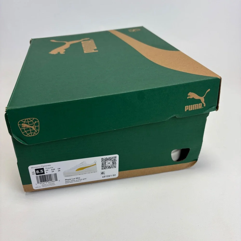 Puma Mayze Lux Sneakers Womens 8‎ White Gold New Platform Chunky 401261-02